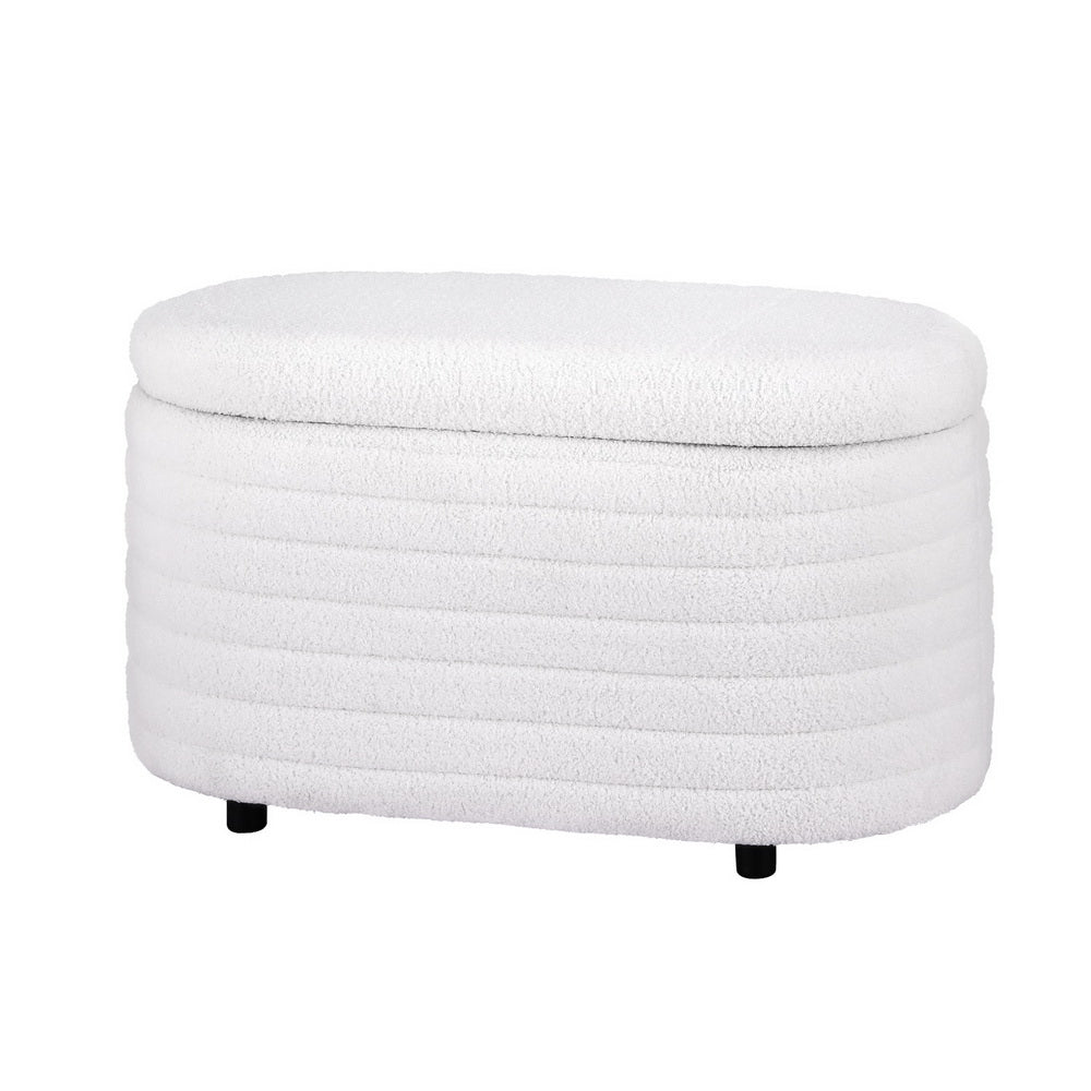 Artiss Storage Ottoman Blanket Box 87cm Boucle Fabric Oval-0