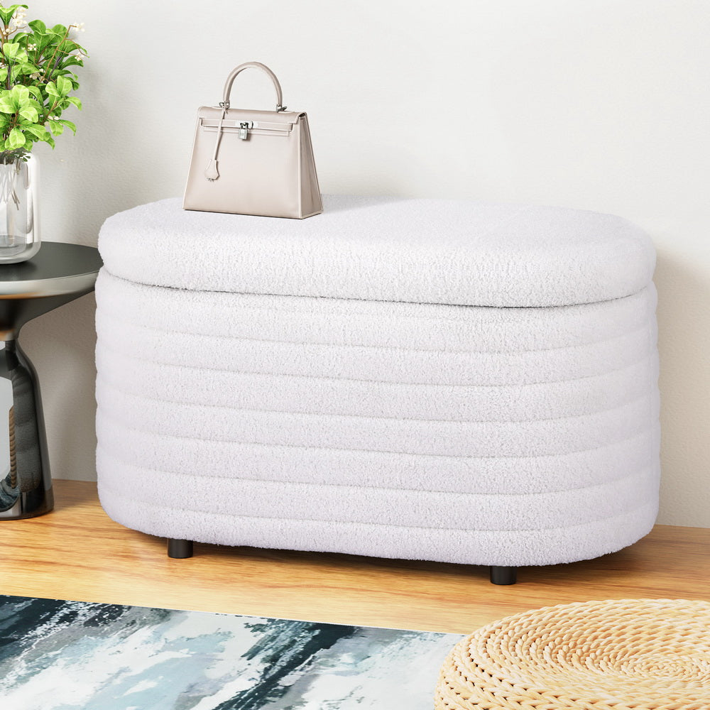 Artiss Storage Ottoman Blanket Box 87cm Boucle Fabric Oval-4