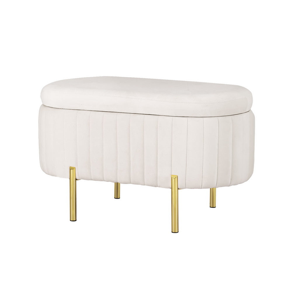 Artiss Storage Ottoman Blanket Box 87cm Velvet Oval White-0