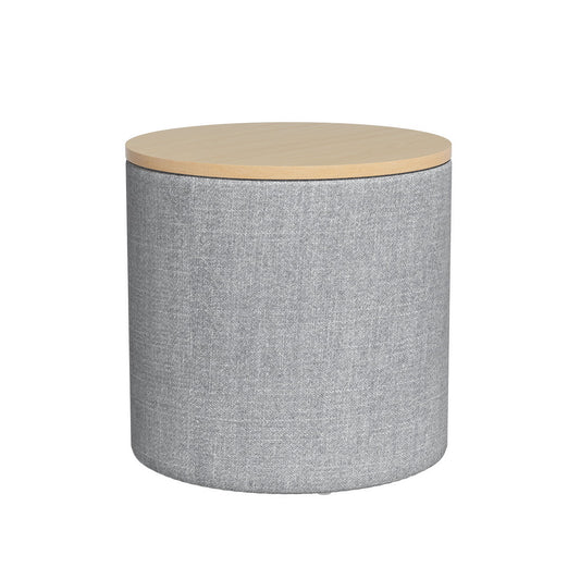 Artiss Storage Ottoman Blanket Box 40cm Linen Round Grey-0