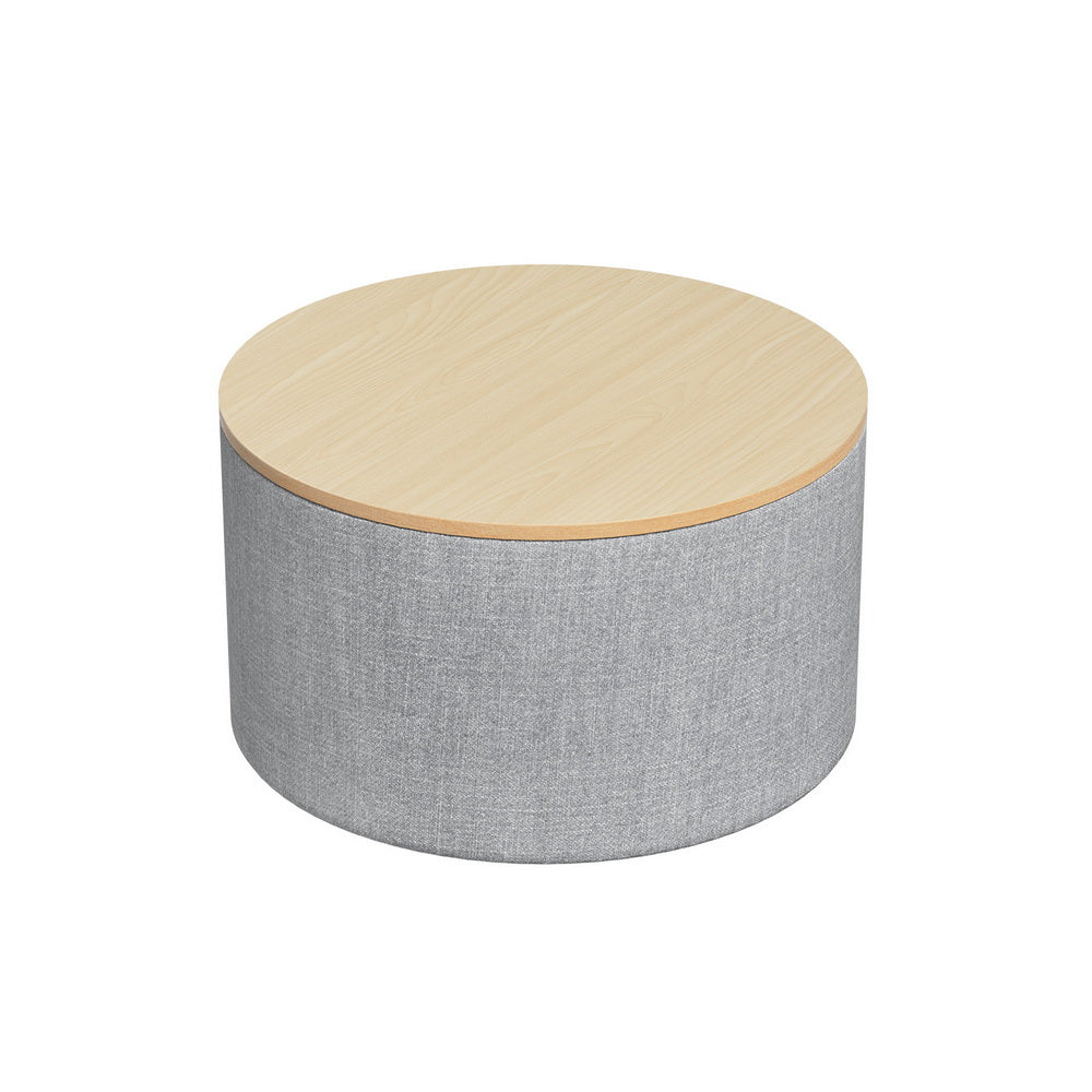 Artiss Storage Ottoman Blanket Box 60cm Linen Round Grey-0