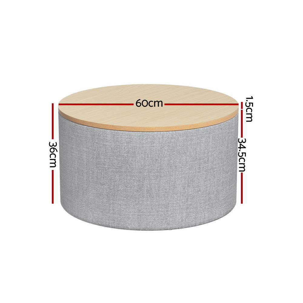 Artiss Storage Ottoman Blanket Box 60cm Linen Round Grey-1