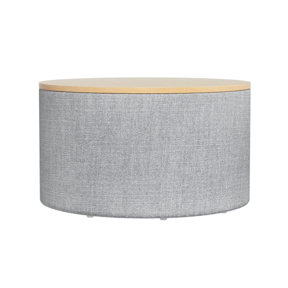 Artiss Storage Ottoman Blanket Box 60cm Linen Round Grey-2