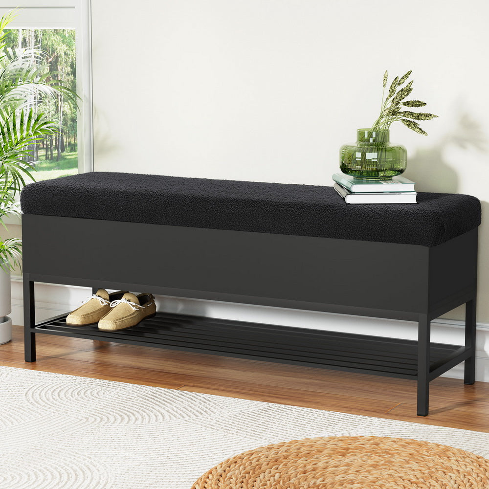 Artiss Storage Ottoman Blanket Box 110cm Boucle Shelf-4