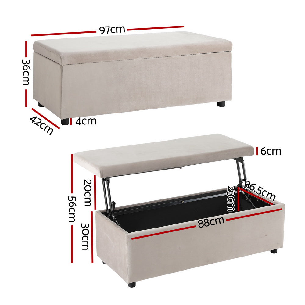 Artiss Storage Ottoman Blanket Box Table 97cm Velvet Taupe-1