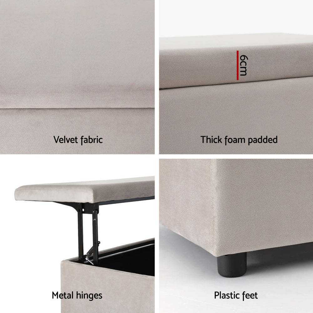 Artiss Storage Ottoman Blanket Box Table 97cm Velvet Taupe-5