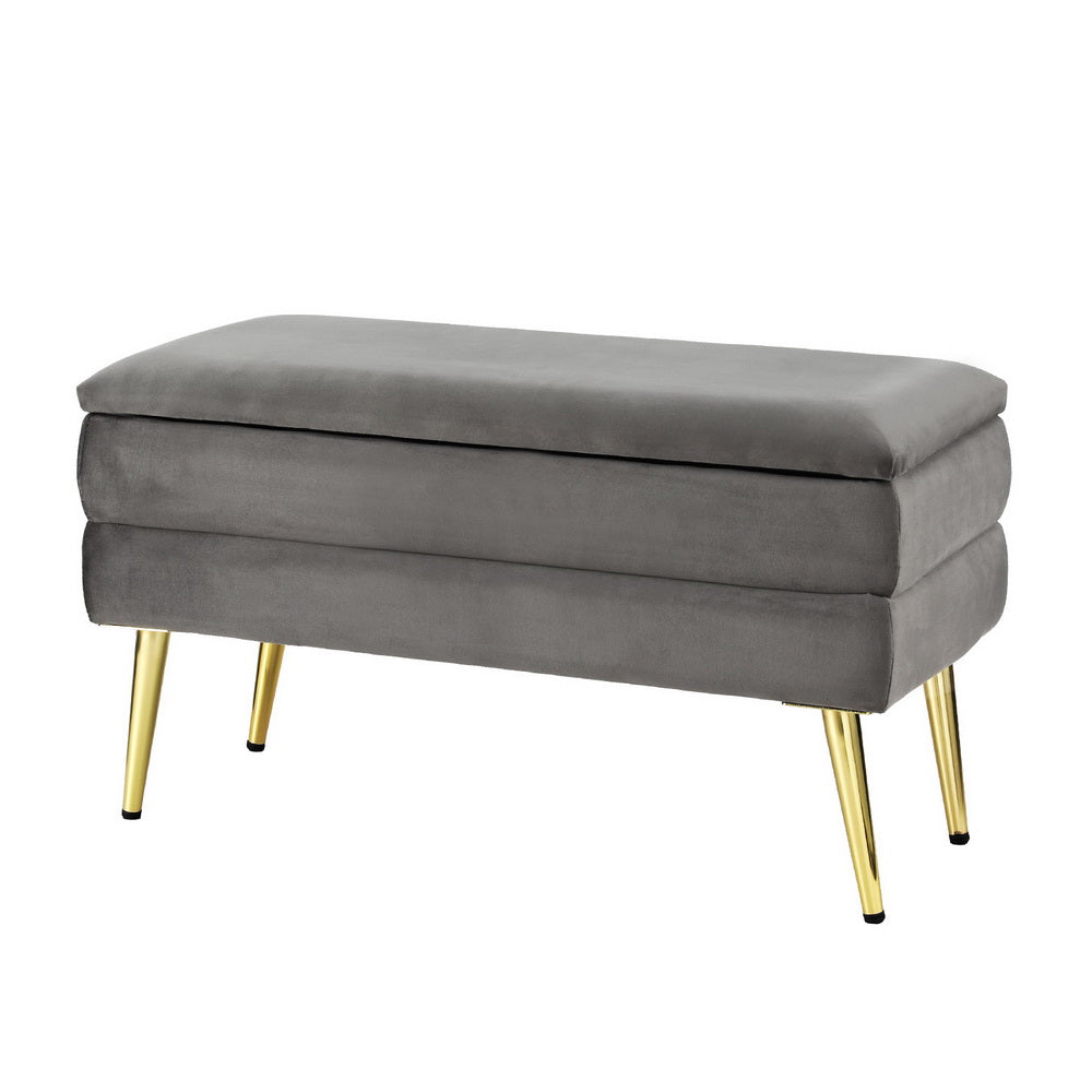 Artiss Ottoman Storage Foot Stool Velvet Grey-0