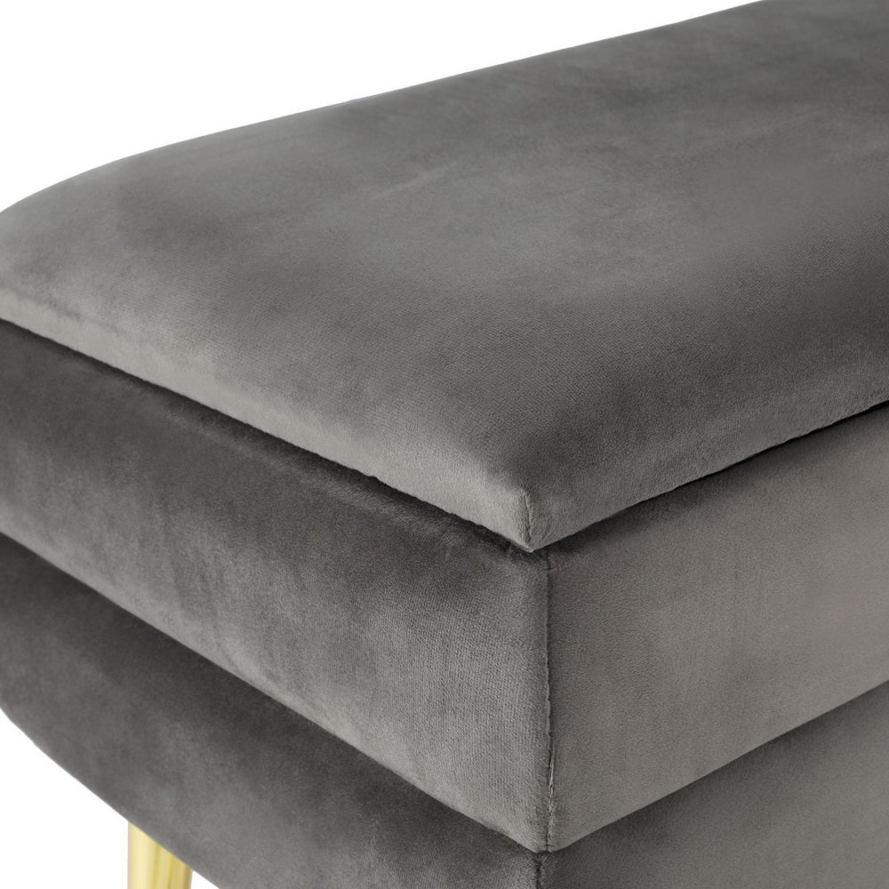 Artiss Ottoman Storage Foot Stool Velvet Grey-2