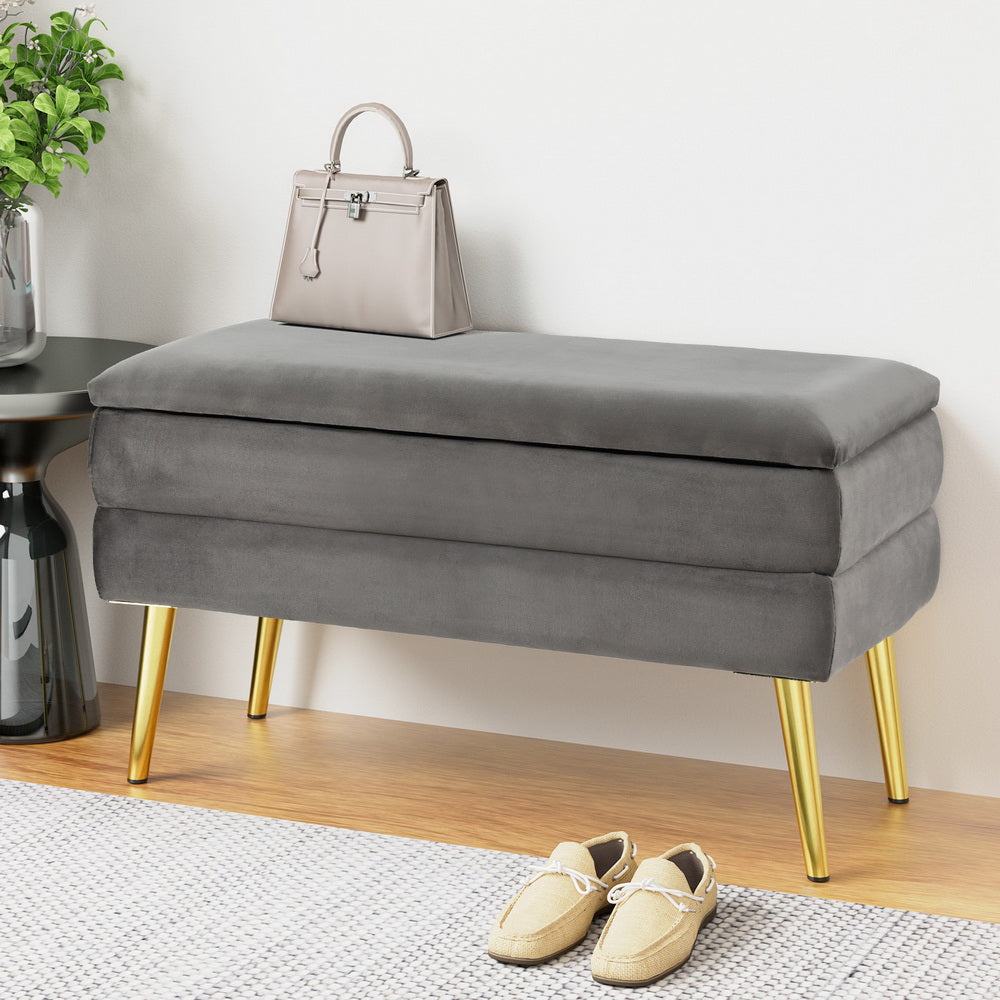 Artiss Ottoman Storage Foot Stool Velvet Grey-6