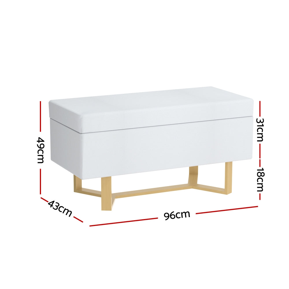 Artiss Storage Ottoman Blanket Box Criss-cross Linen White-1