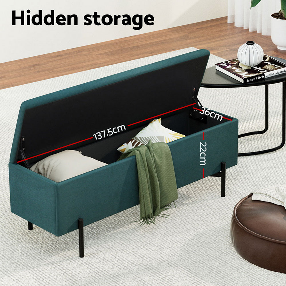 Artiss Storage Ottoman Blanket Box 140cm Velvet Green-4