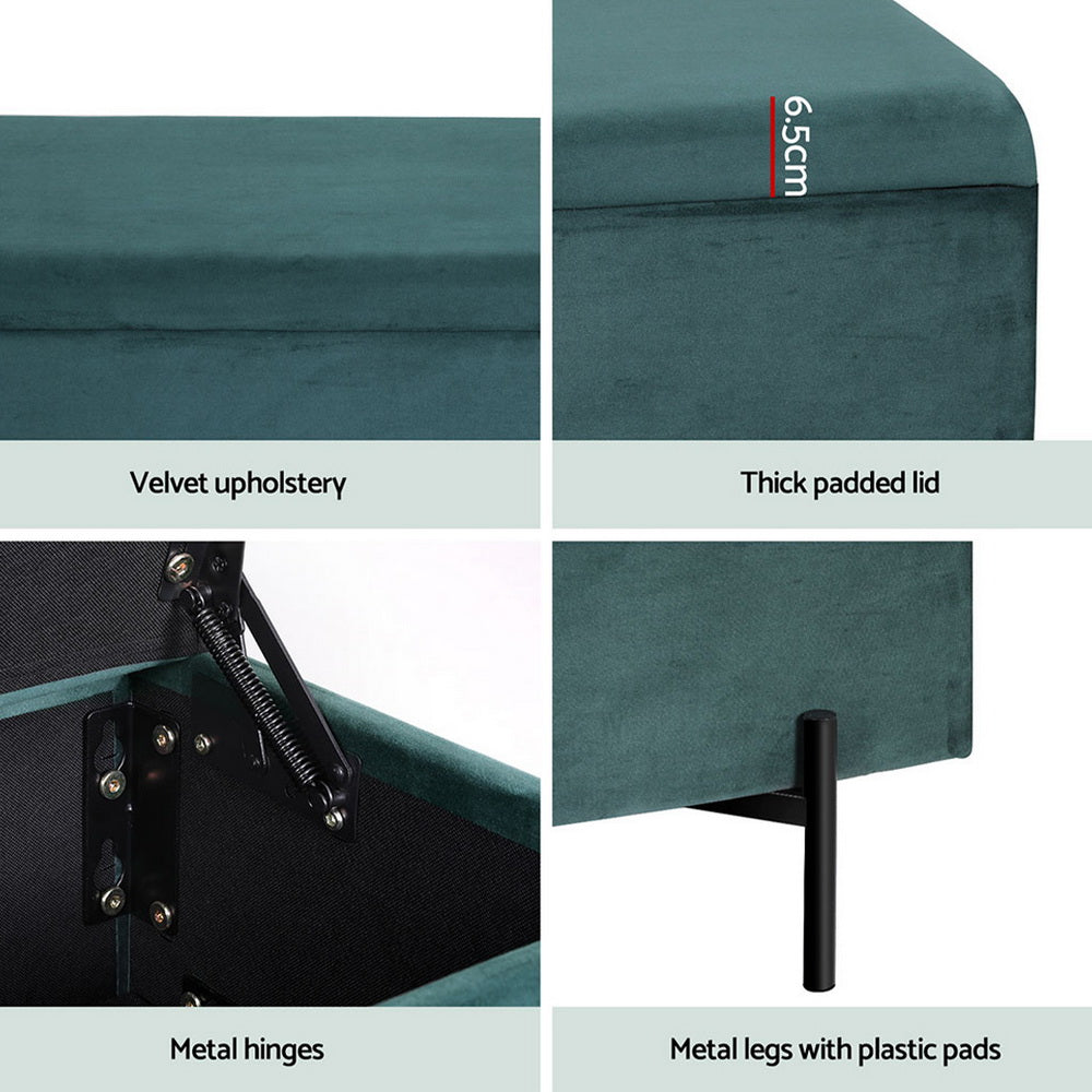 Artiss Storage Ottoman Blanket Box 140cm Velvet Green-5