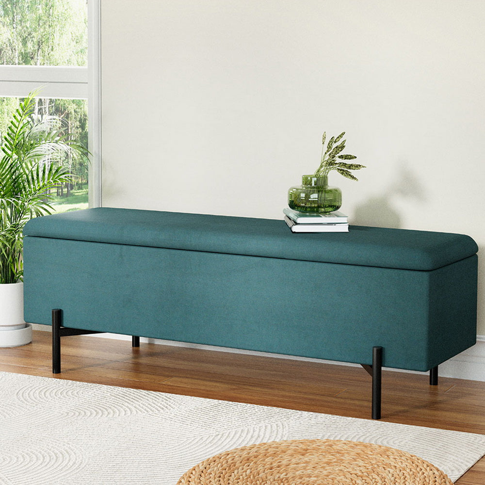 Artiss Storage Ottoman Blanket Box 140cm Velvet Green-6