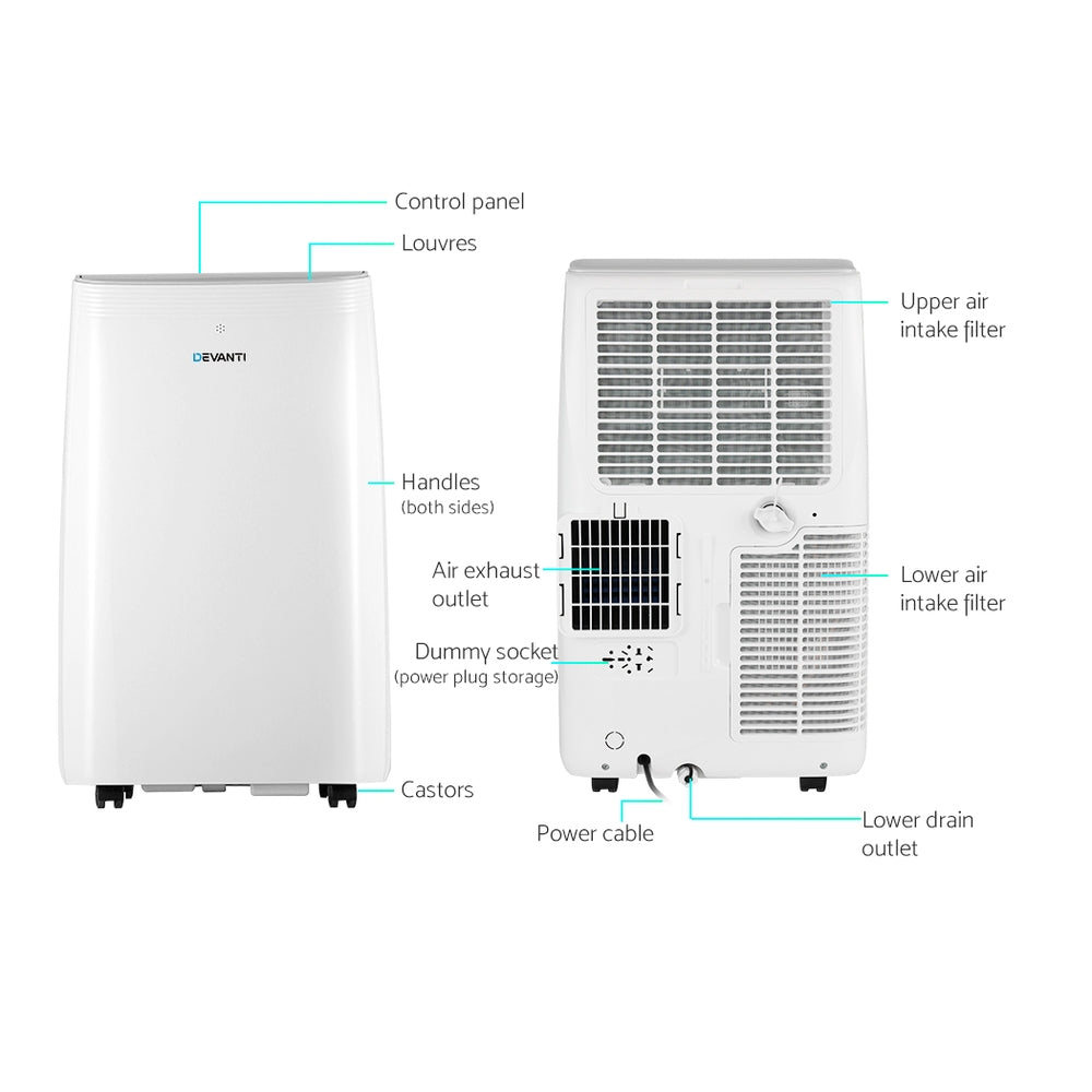 Devanti 12000BTU Portable Air Conditioner Cooling Mobile Fan Cooler Remote 3300W-5