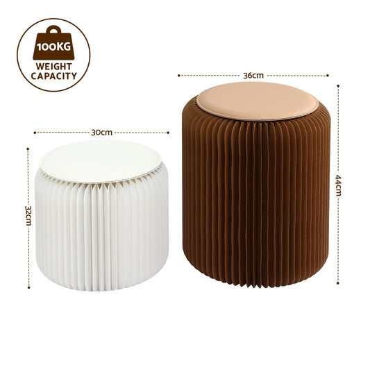 Artiss Accordion Folding Paper Stools Set Includes 2 Cushions Natural Kraft 100KG Capacity