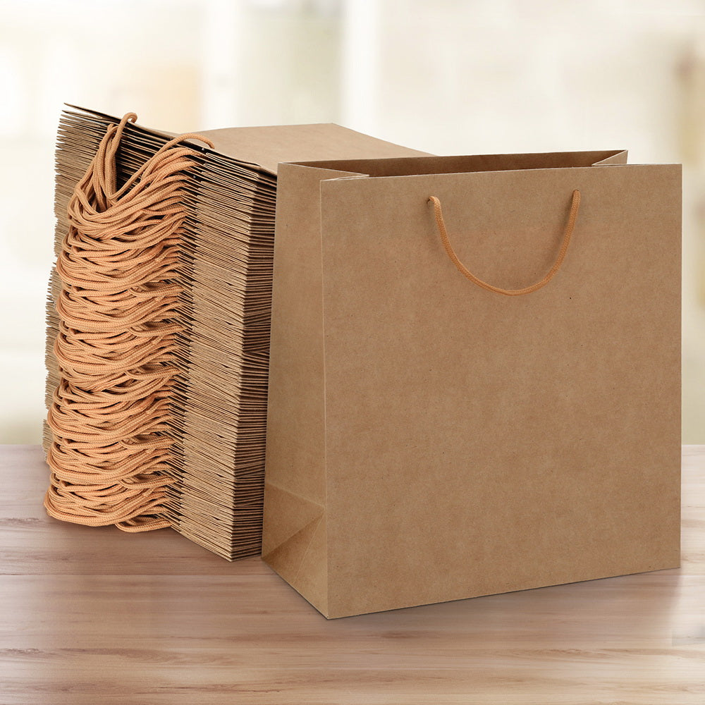 100pcs Bulk Kraft Paper Bags Pack Brown Shopping Retail Gift Bags Reusable Brown-4