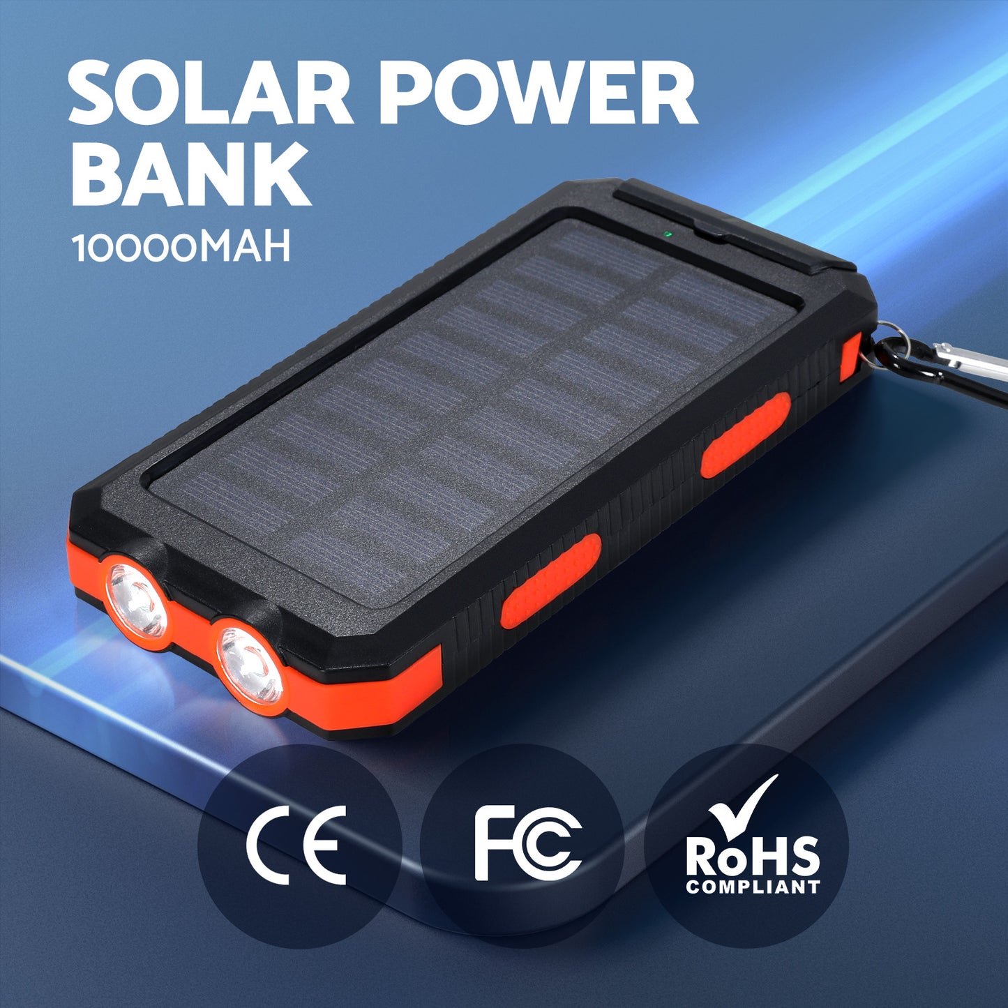 10000mAh Portable Solar Power Bank External Battery Dual USB Phone Charger Light-3