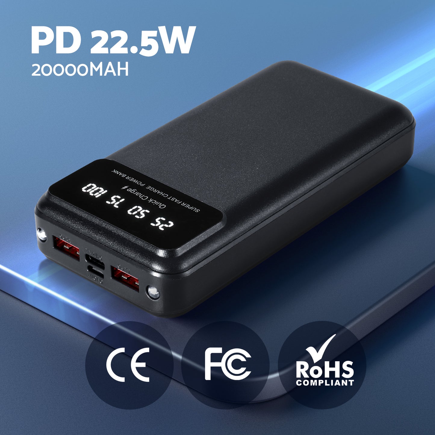 20000mAh Portable Power Bank PD22.5W Quick Charging Fast Charger for Phone Black-3