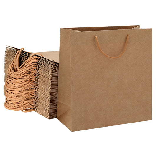 50pcs Bulk Kraft Paper Bags Pack Brown Shopping Retail Gift Bags Reusable Brown-0