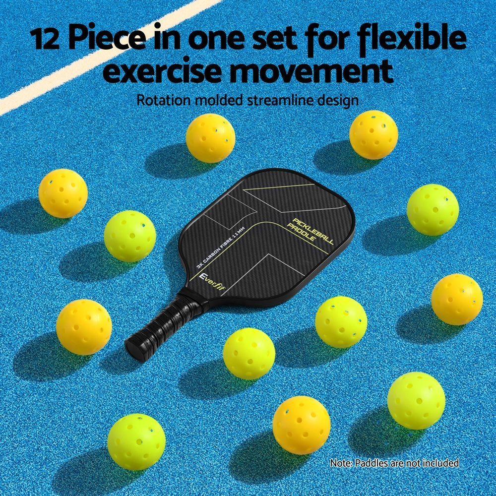 Everfit 12PC Pickleballs Set 40-Hole Design Indoor Outdoor Durable PE Balls Green/Yellow-3