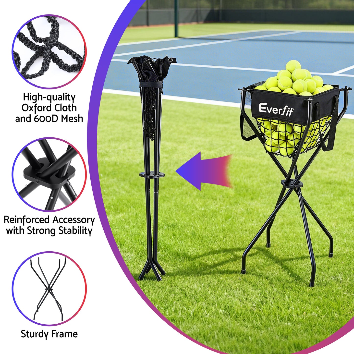 Everfit Portable Ball Cart Foldable Pickleball Tennis Baseball Softball-3