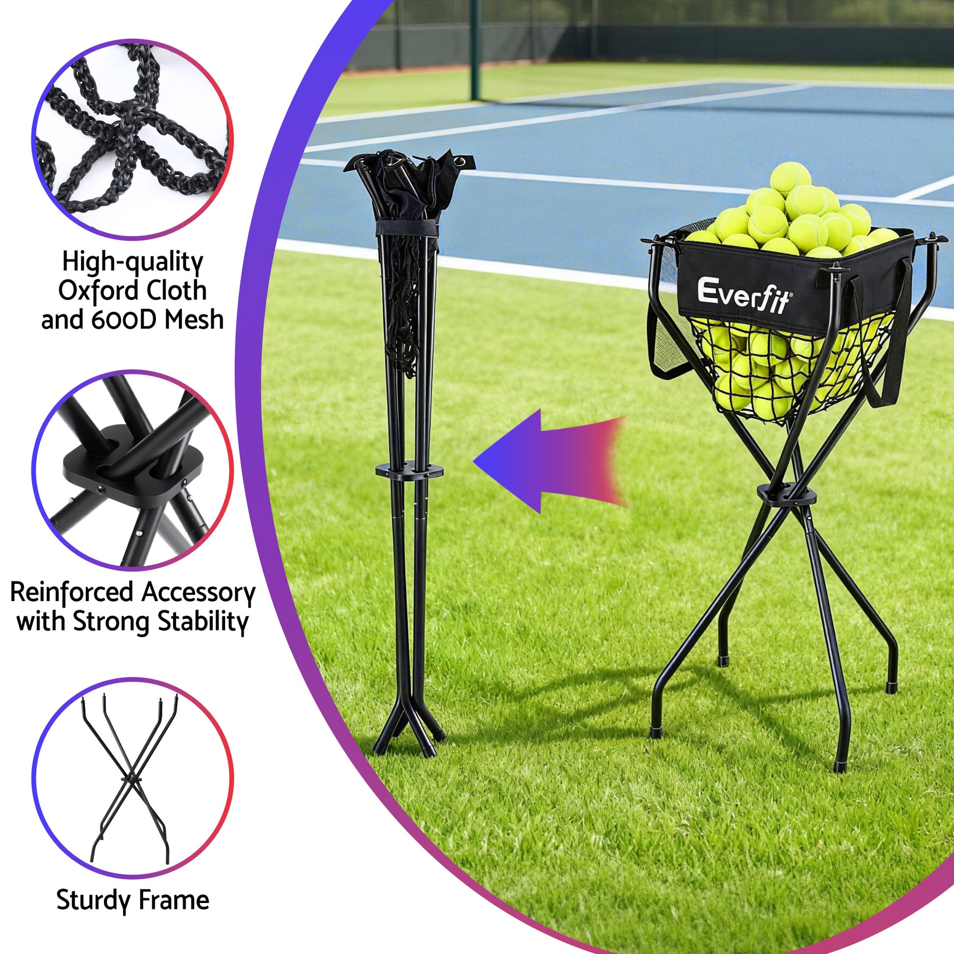 Everfit Portable Ball Cart Foldable Pickleball Tennis Baseball Softball-3