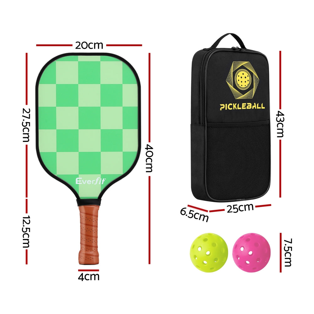Everfit Pickleball Paddle Set Fiberglass with Balls Bag Tournament Kit 2PCS Pickle Balls Rackets-1