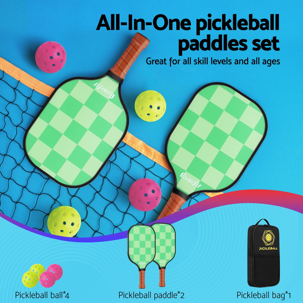 Everfit Pickleball Paddle Set Fiberglass with Balls Bag Tournament Kit 2PCS Pickle Balls Rackets-3