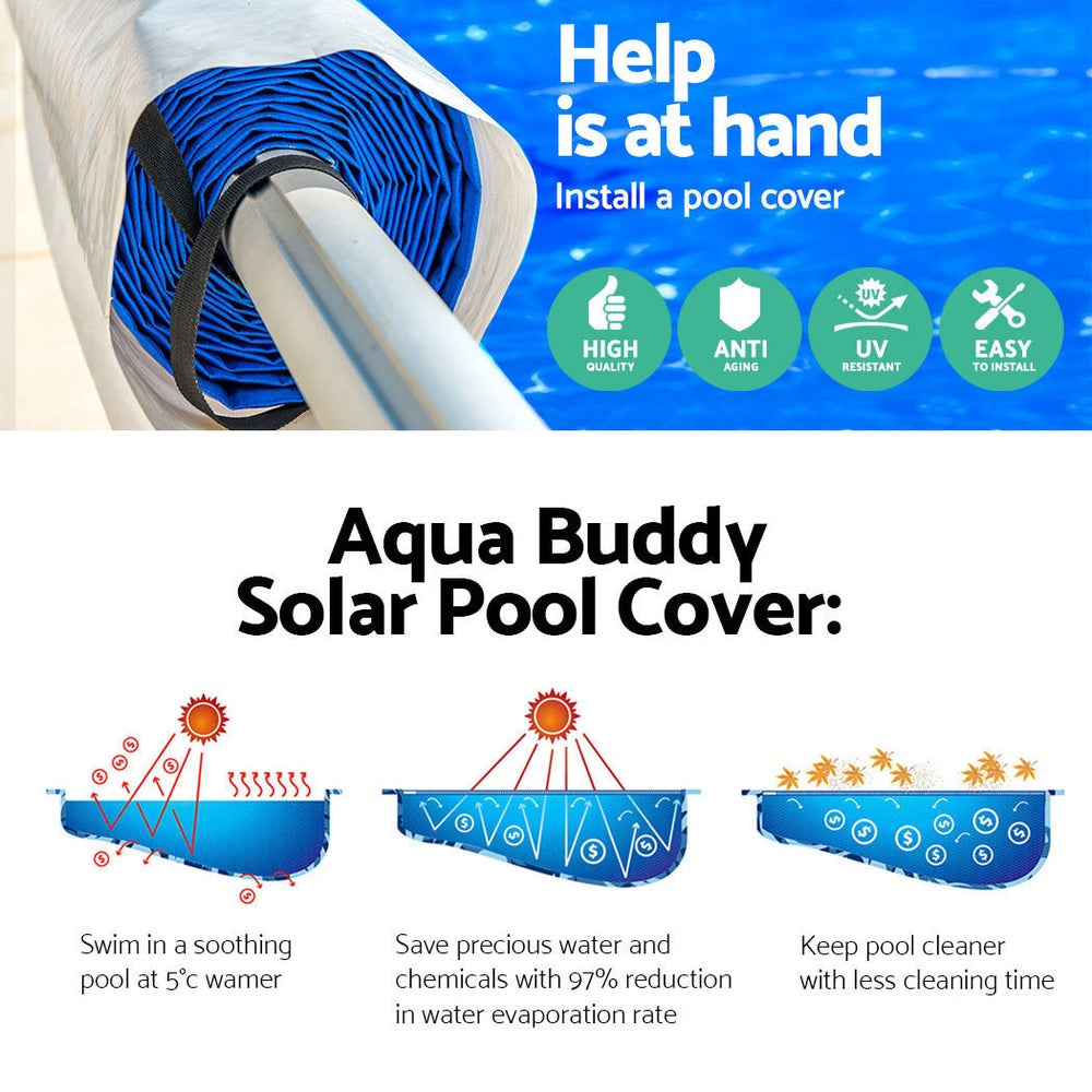 Aquabuddy Pool Cover 500 Micron 10x4m Silver Swimming Pool Solar Blanket 5.5m Blue Roller-3