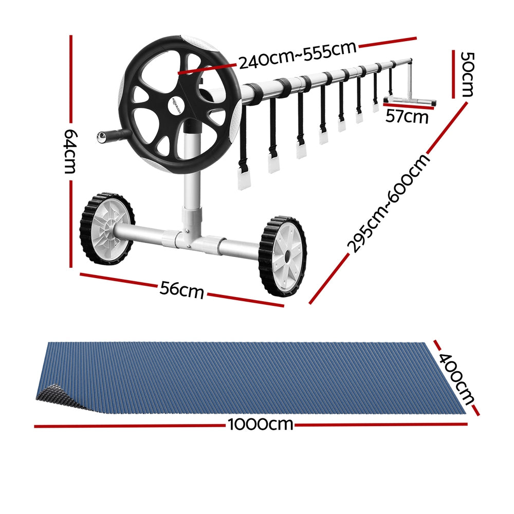 Aqua Buddy Pool Cover 600 Micron 10x4m w/ Roller 5.55m Swimming Pools Black Solar Blanket-1