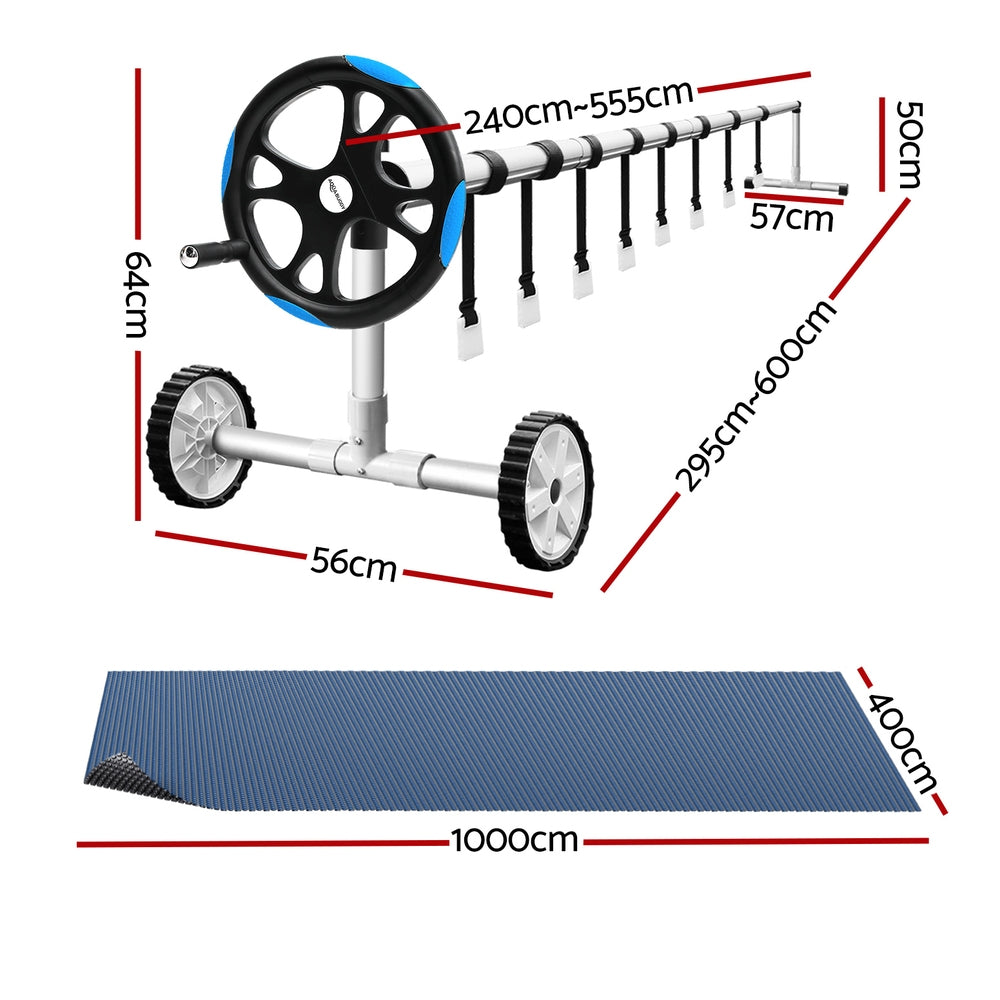 Aqua Buddy Pool Cover 600 Micron 10x4m w/ Roller 5.55m Black Solar Blanket-1