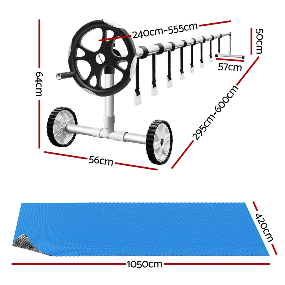 Aqua Buddy Pool Cover 600 Micron Solar Heat Blanket LDPE 10.5x4.2m w/ 5.55m Roller-1