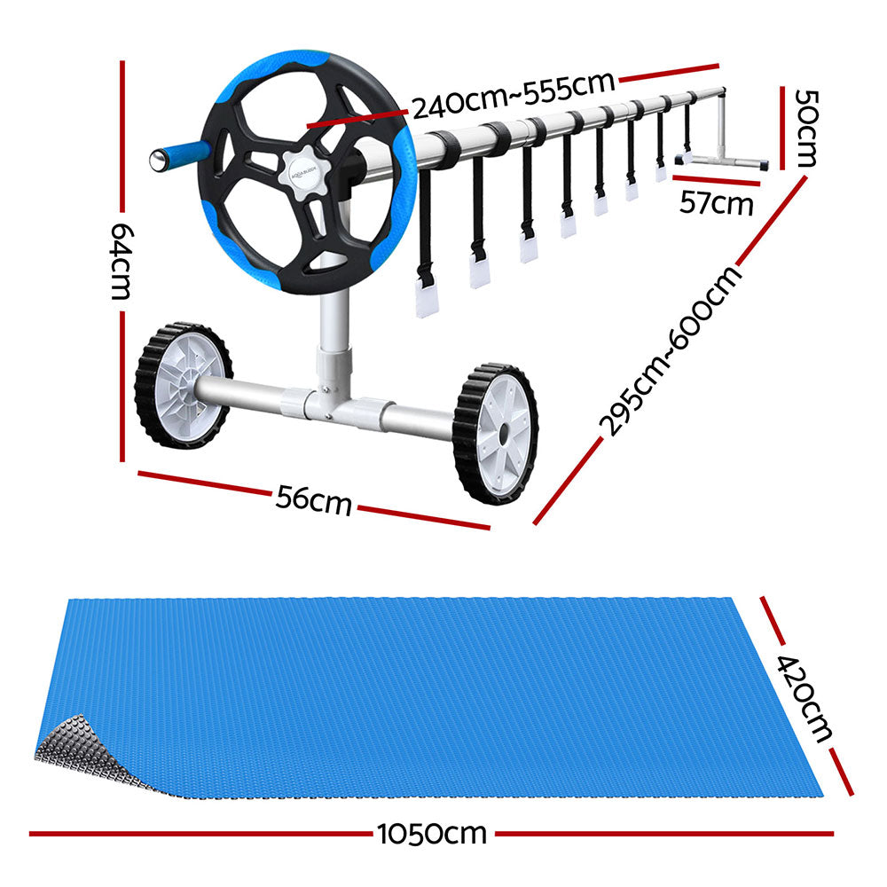 Aqua Buddy Pool Cover 600 Micron Solar Heat Blanket 10.5x4.2m w/ 5.55m Roller Blue-1
