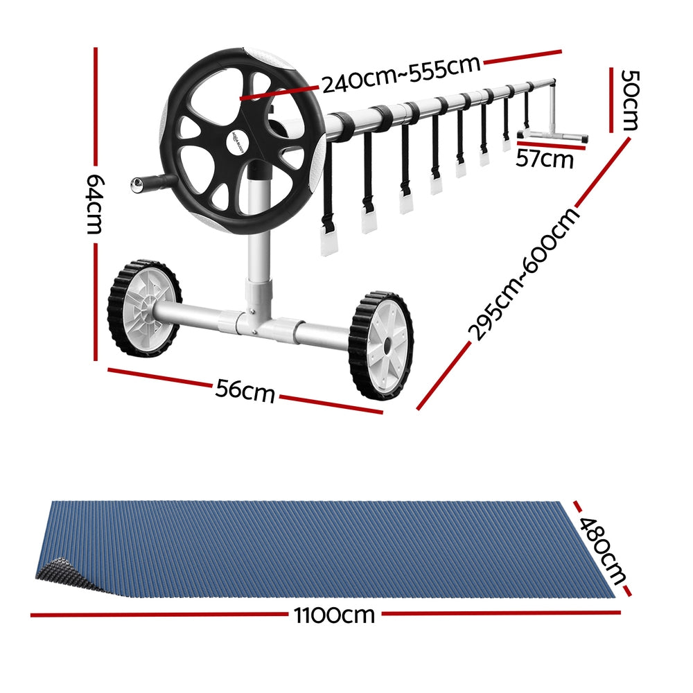 Aqua Buddy Pool Cover 600 Micron 11x4.8m w/ Roller 5.55m Swimming Pools Black Solar Blanket-1