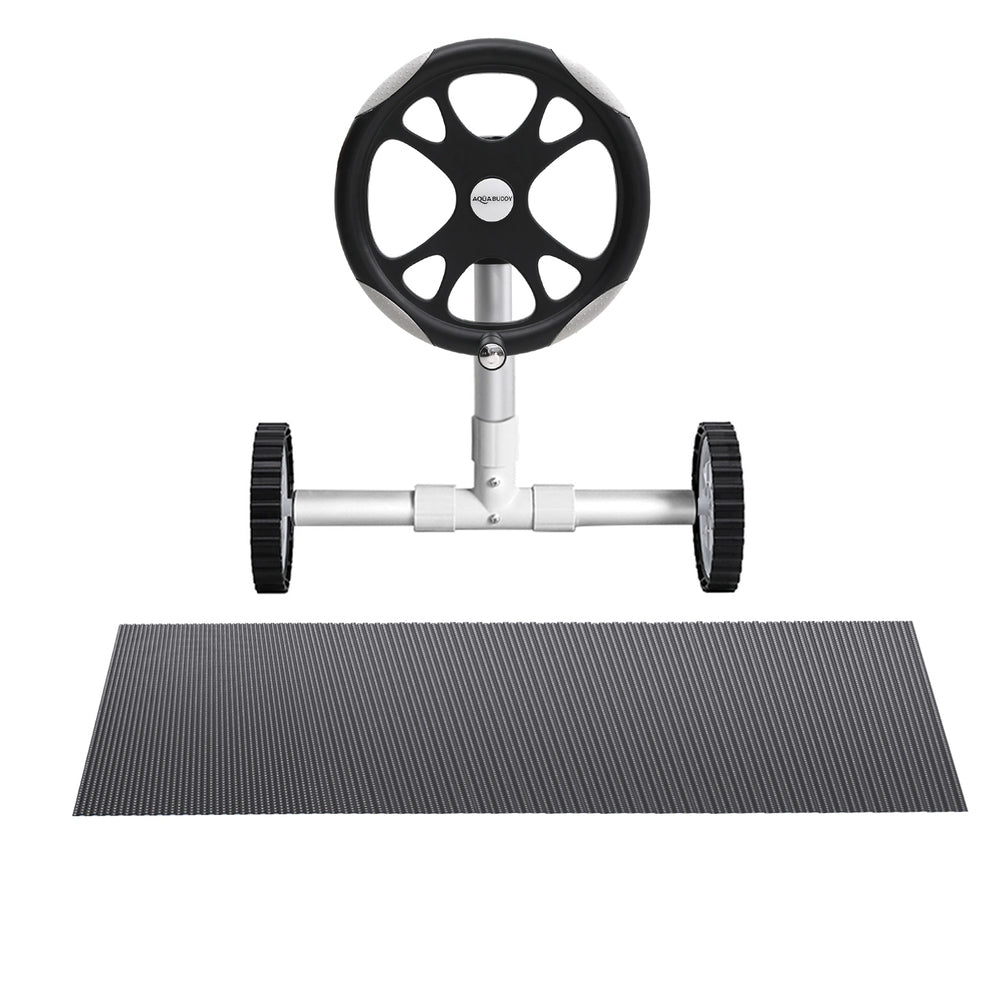 Aqua Buddy Pool Cover 600 Micron 11x4.8m w/ Roller 5.55m Swimming Pools Black Solar Blanket-2