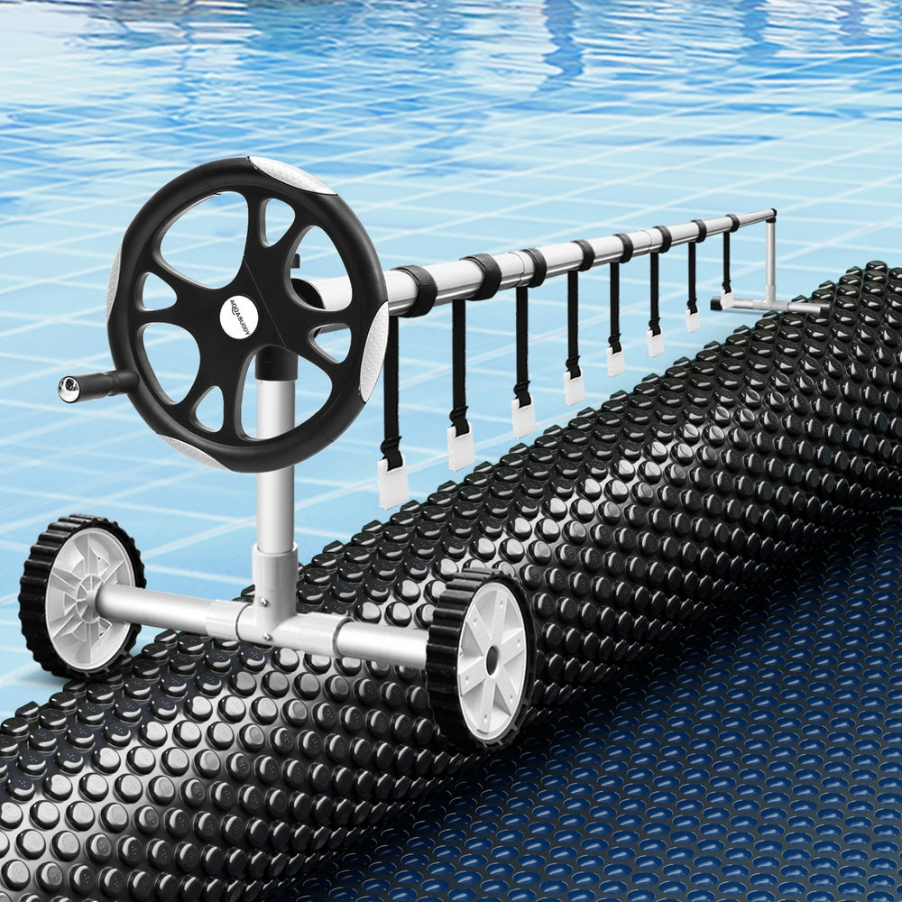 Aqua Buddy Pool Cover 600 Micron 11x4.8m w/ Roller 5.55m Swimming Pools Black Solar Blanket-6