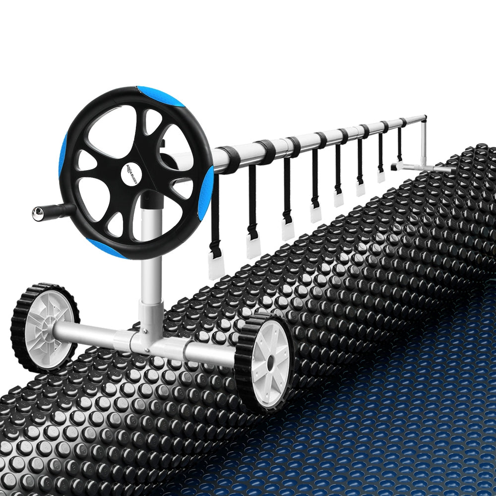 Aqua Buddy Pool Cover 600 Micron 11x4.8m w/ Roller 5.55m Black Solar Blanket-0