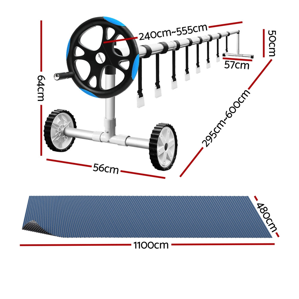 Aqua Buddy Pool Cover 600 Micron 11x4.8m w/ Roller 5.55m Black Solar Blanket-1