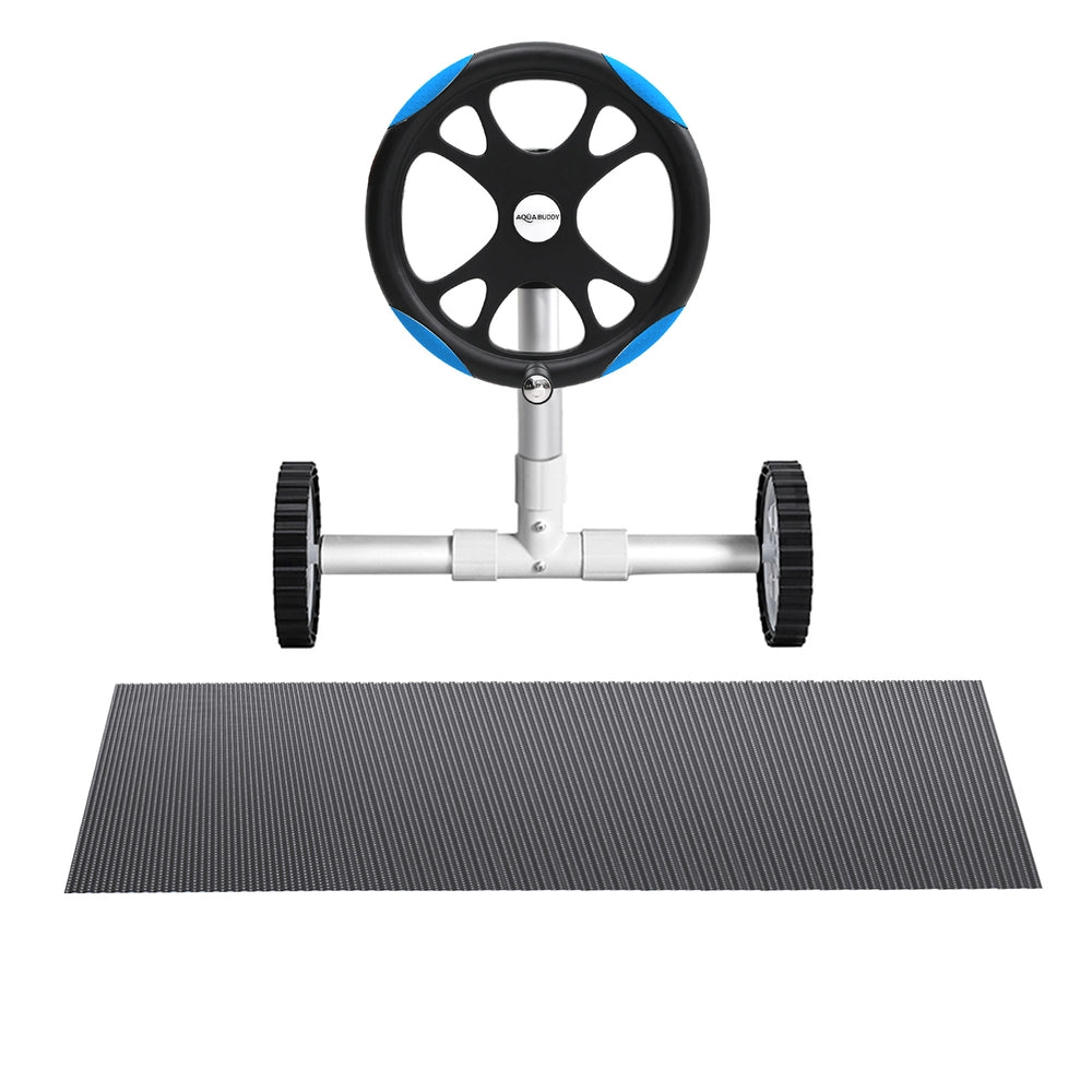 Aqua Buddy Pool Cover 600 Micron 11x4.8m w/ Roller 5.55m Black Solar Blanket-2