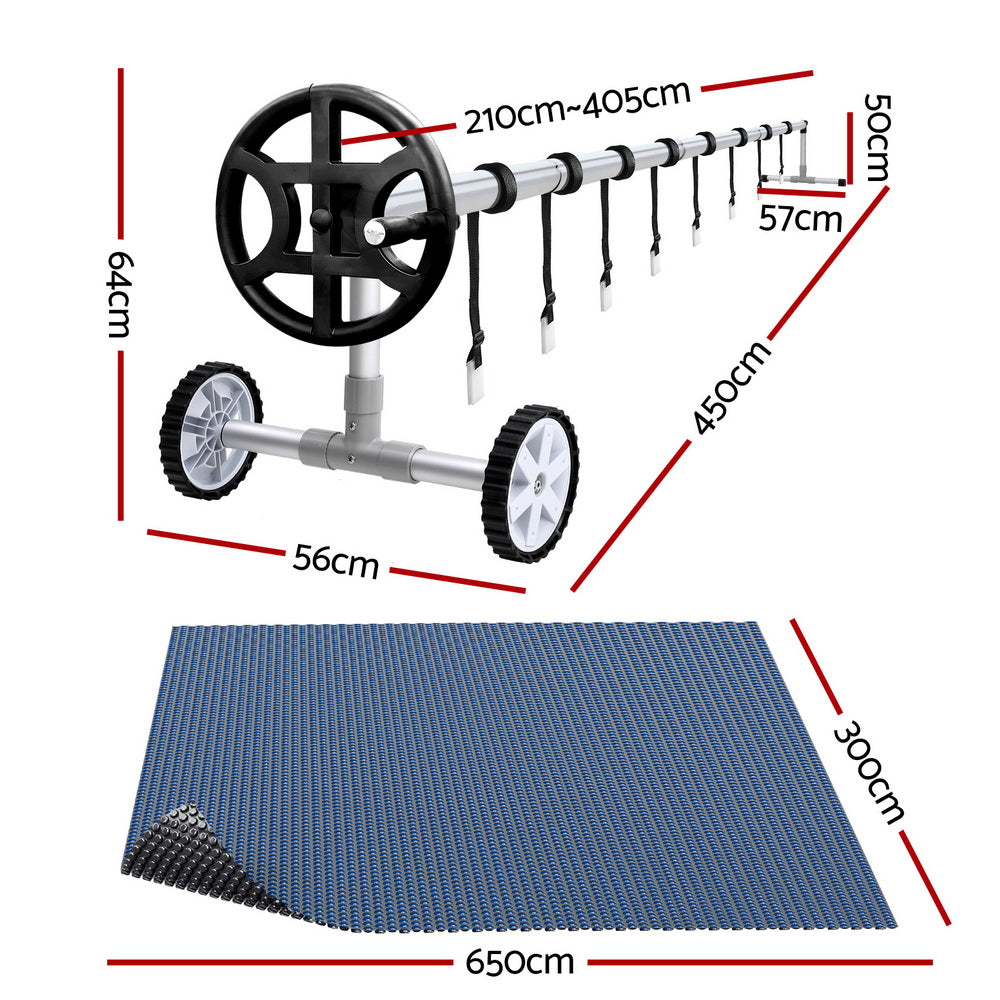 Aquabuddy Pool Cover 600 Micron 6.5x3m w/ Roller 4m Swimming Pools Black Solar Blanket-1