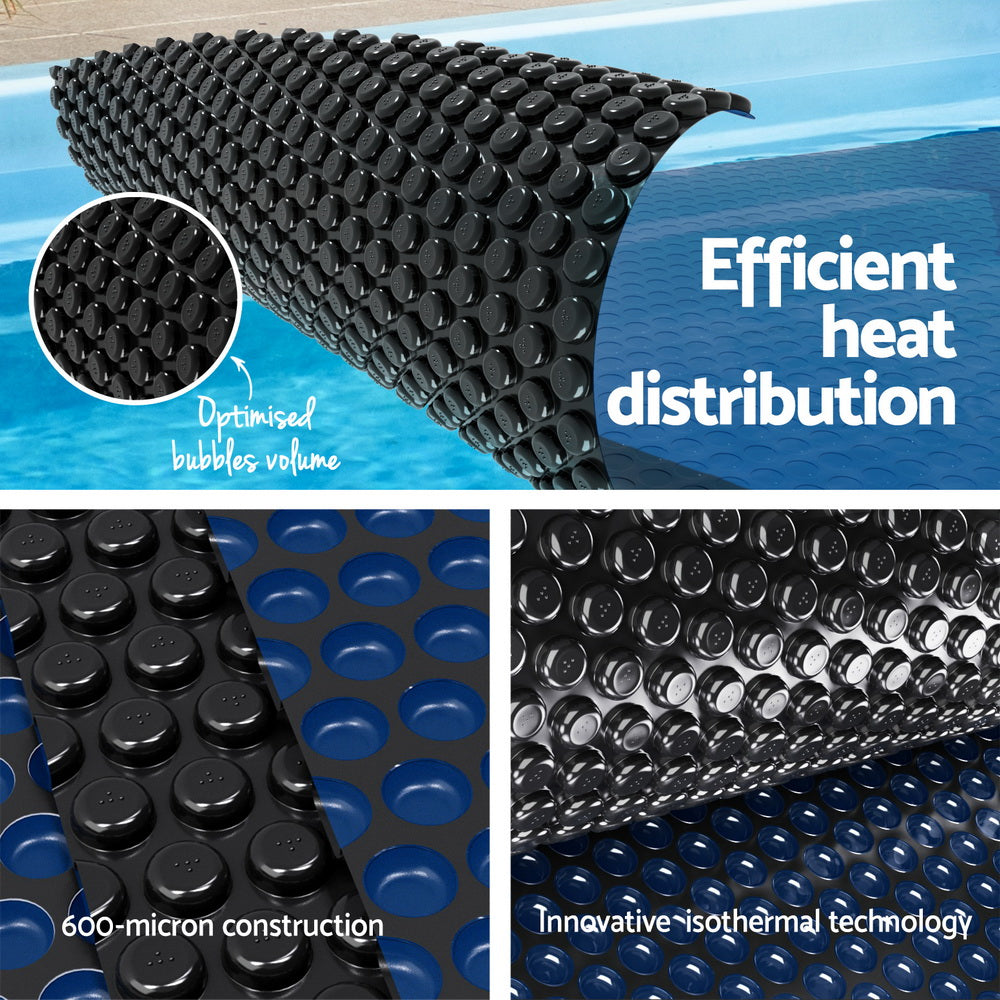 Aquabuddy Pool Cover 600 Micron 6.5x3m w/ Roller 5.55m Black Solar Blanket-3