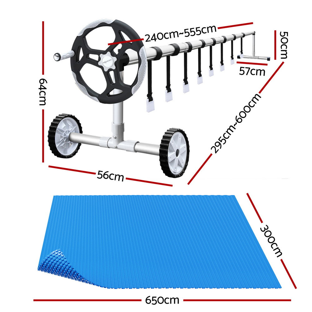 Aquabuddy Pool Cover 600 Micron 6.5x3m w/ Roller 5.55m Swimming Pools Solar Blanket-1