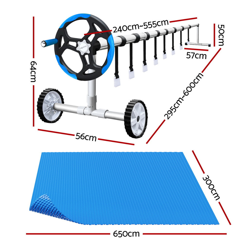 Aquabuddy Pool Cover 600 Micron 6.5x3m w/ Roller 5.55m Swimming Pools Solar Blanket-1