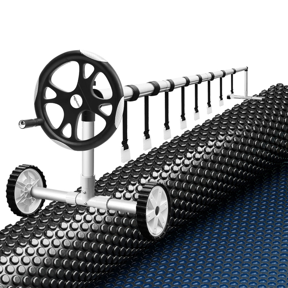 Aqua Buddy Pool Cover 600 Micron 7x4m w/ Roller 5.55m Swimming Pools Black Solar Blanket-0