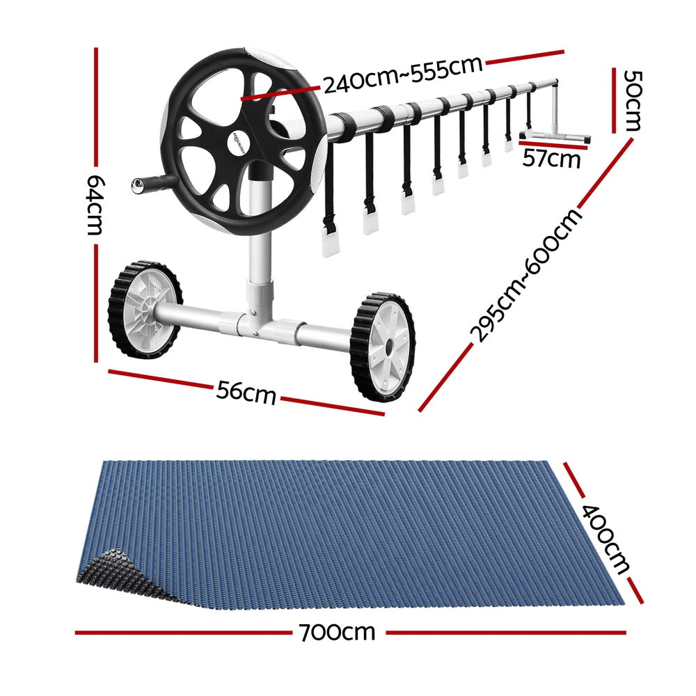 Aqua Buddy Pool Cover 600 Micron 7x4m w/ Roller 5.55m Swimming Pools Black Solar Blanket-1