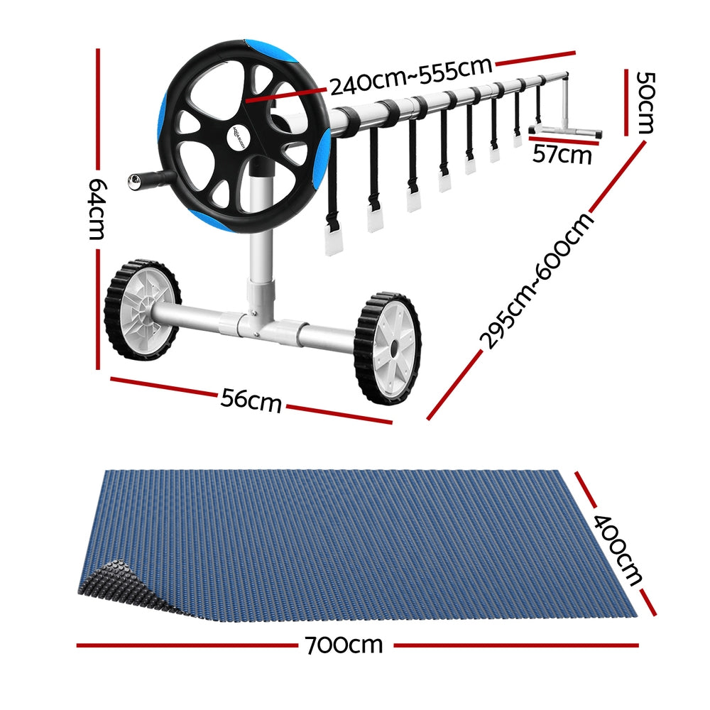 Aqua Buddy Pool Cover 7x4m 600 Micron w/ Roller 5.55m Black Solar Blanket-1