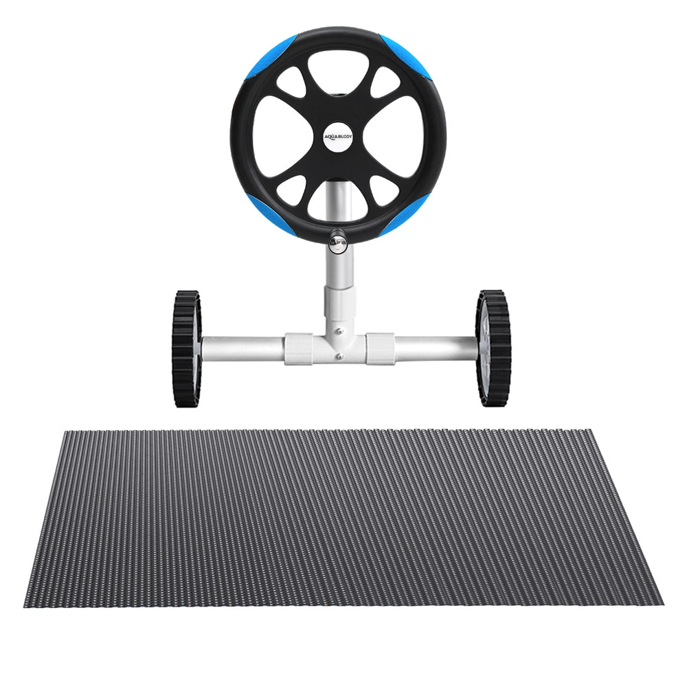 Aqua Buddy Pool Cover 7x4m 600 Micron w/ Roller 5.55m Black Solar Blanket-2