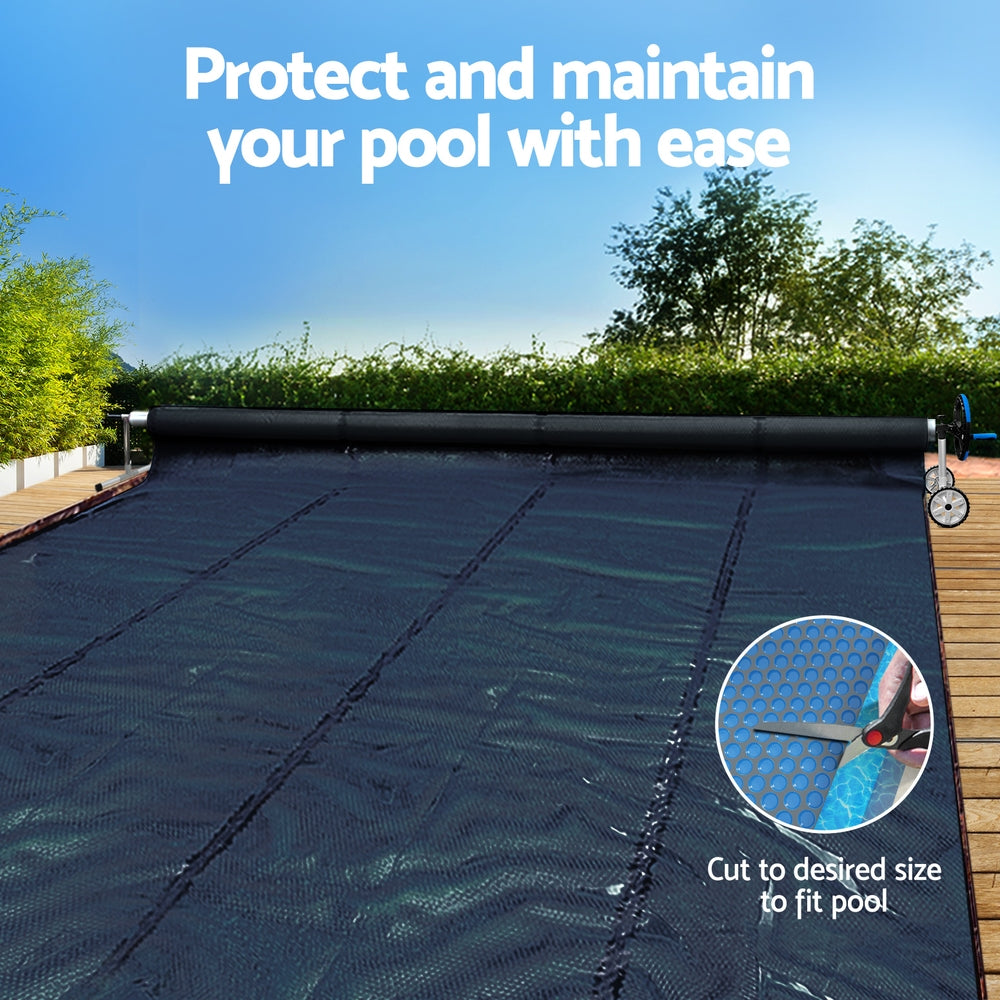 Aqua Buddy Pool Cover 7x4m 600 Micron w/ Roller 5.55m Black Solar Blanket-3