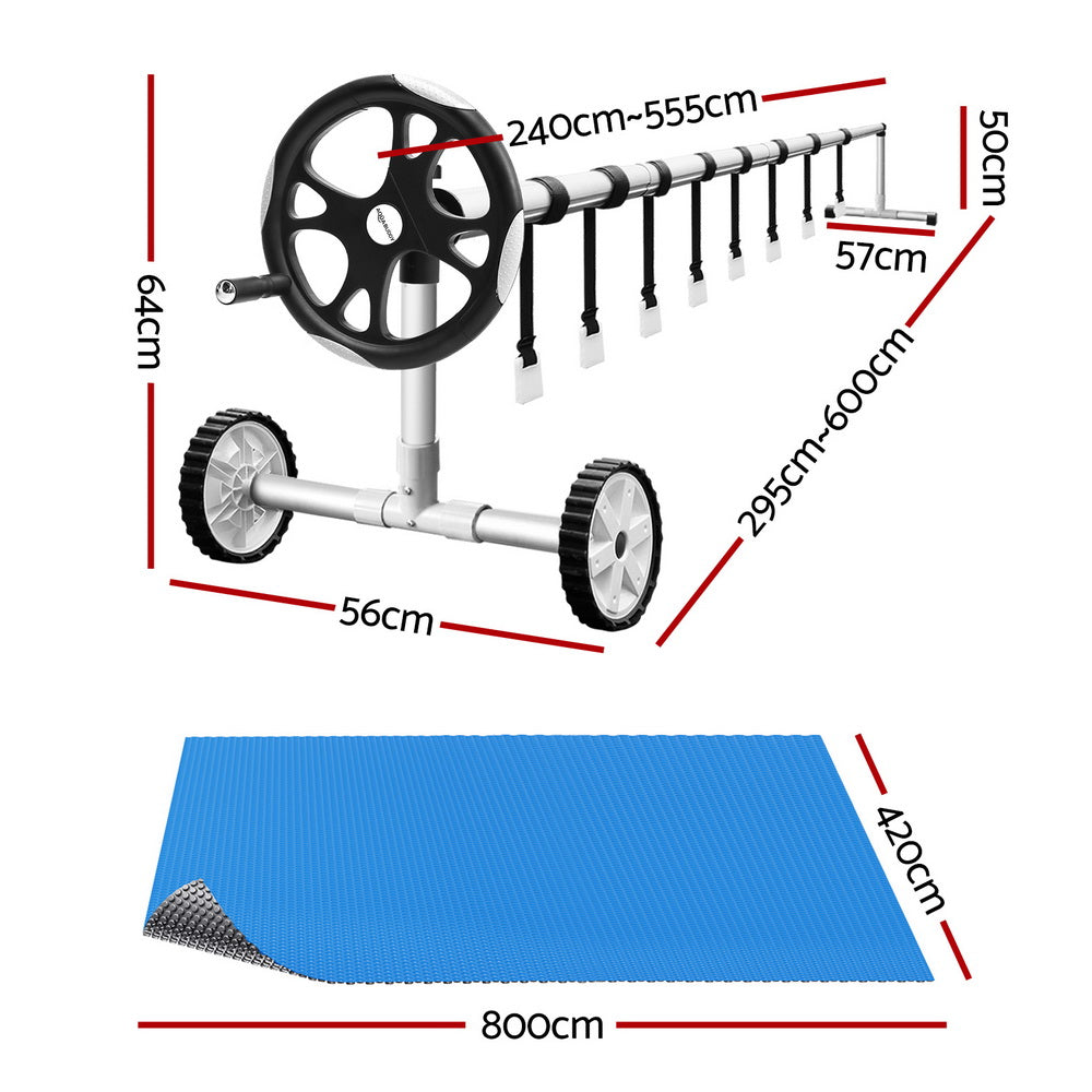 Aqua Buddy Pool Cover 600 Micron Solar Heat Blanket LDPE 8x4.2m w/ 5.55m Roller-1