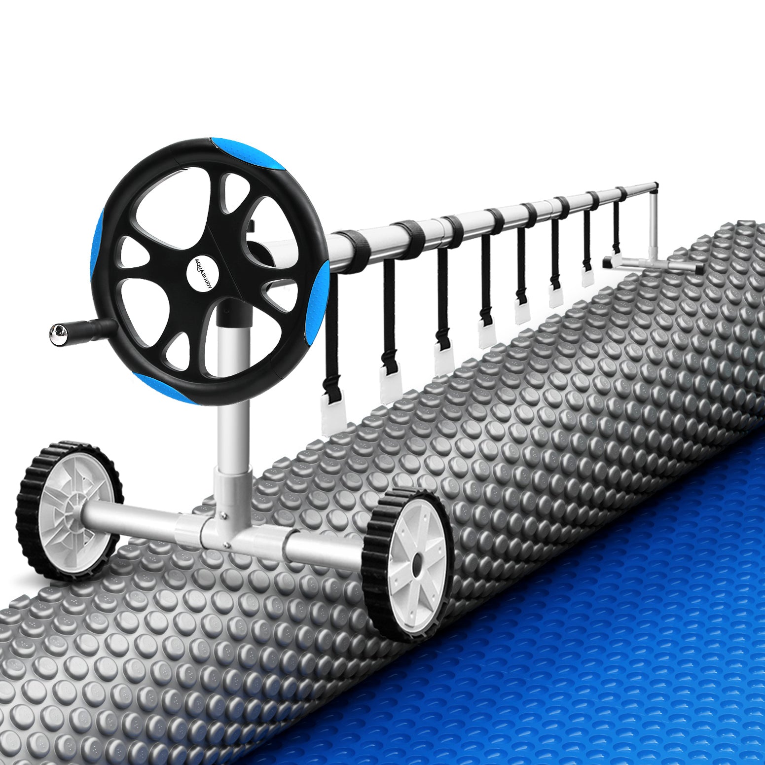 Aqua Buddy Pool Cover 600 Micron Solar Heat Blanket 8x4.2m w/ 5.55m Roller Blue-0